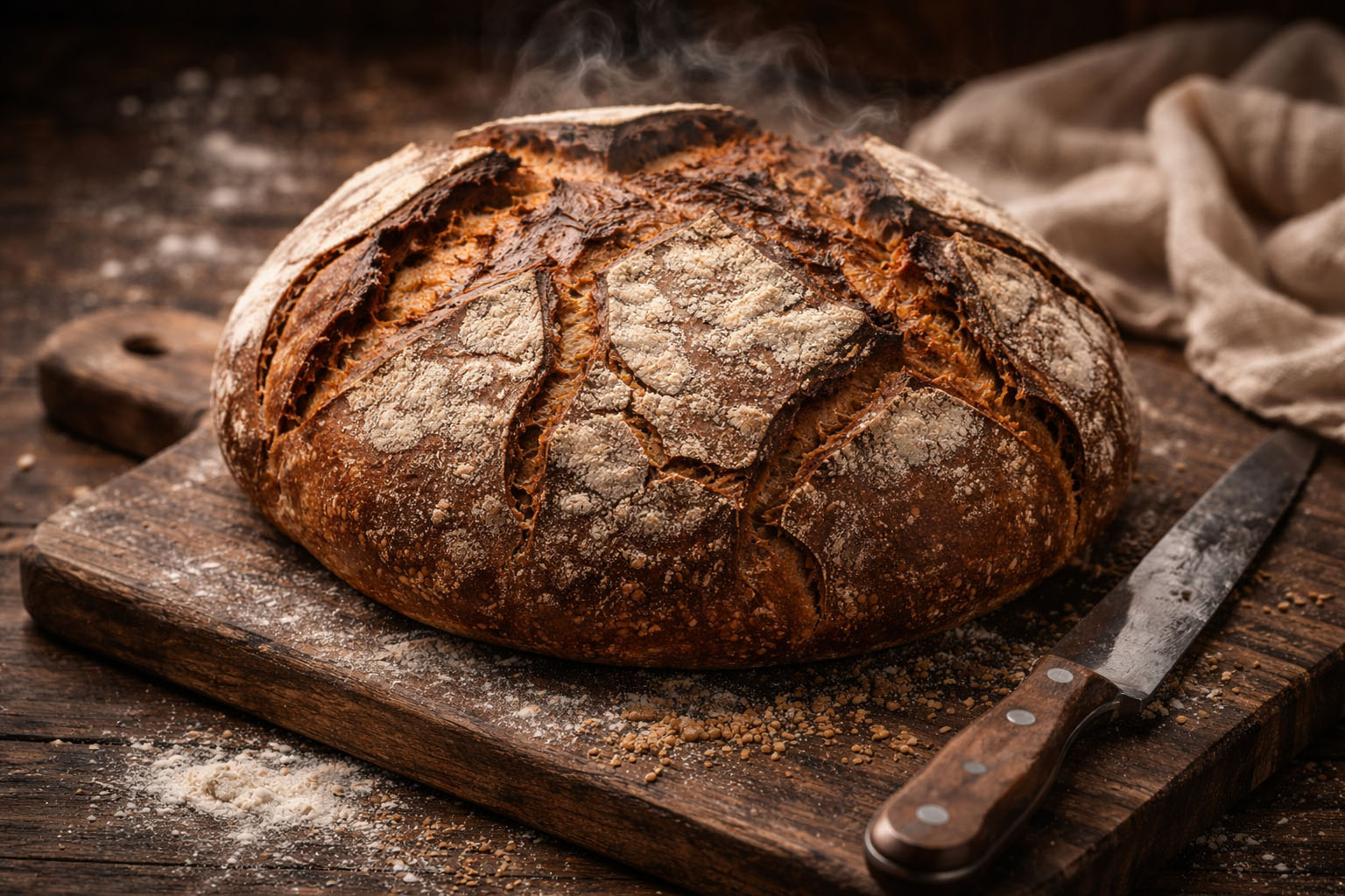 Rustikales Bauernbrot und Fladenbrot