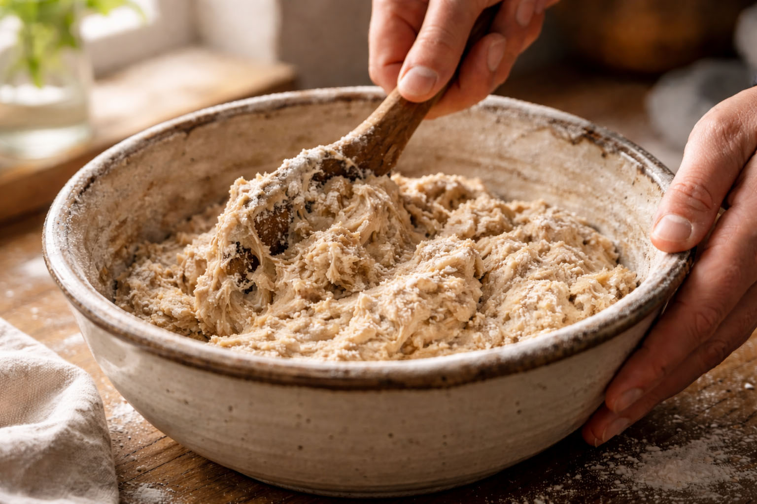 Teig mischen mit Holzlöffel