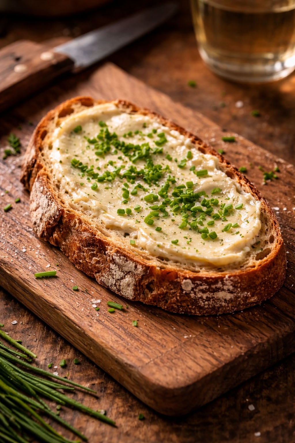Frisches Brot mit Butter und Schnittlauch